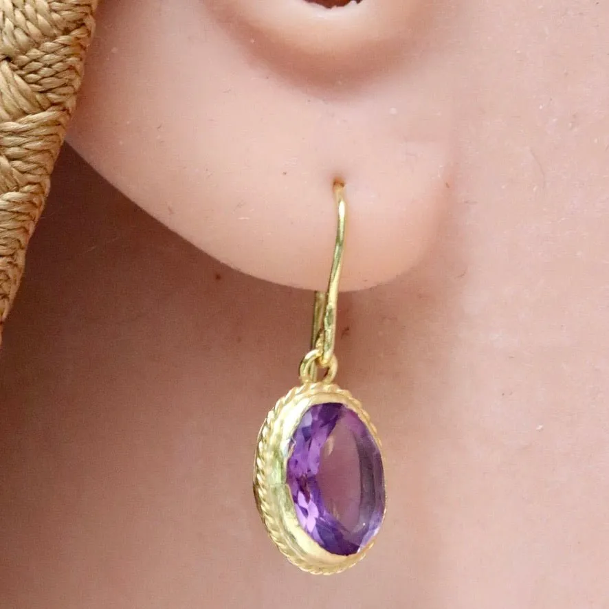 14k Classic Oval Amethyst Earrings