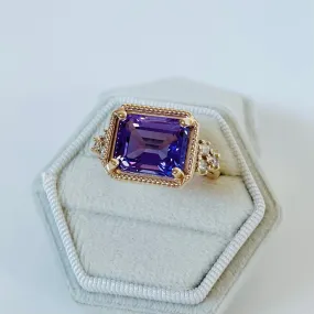 14k Millegrain Amethyst & Diamond Ring