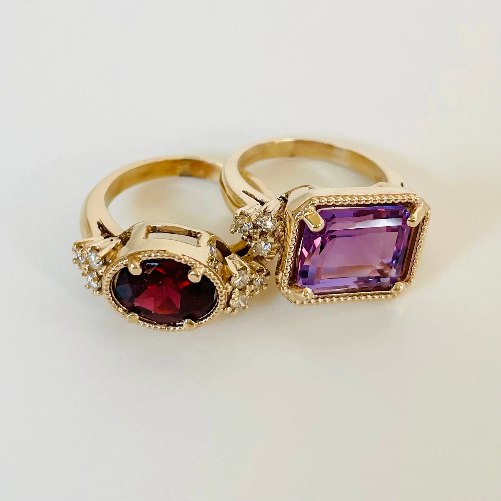 14k Millegrain Amethyst & Diamond Ring