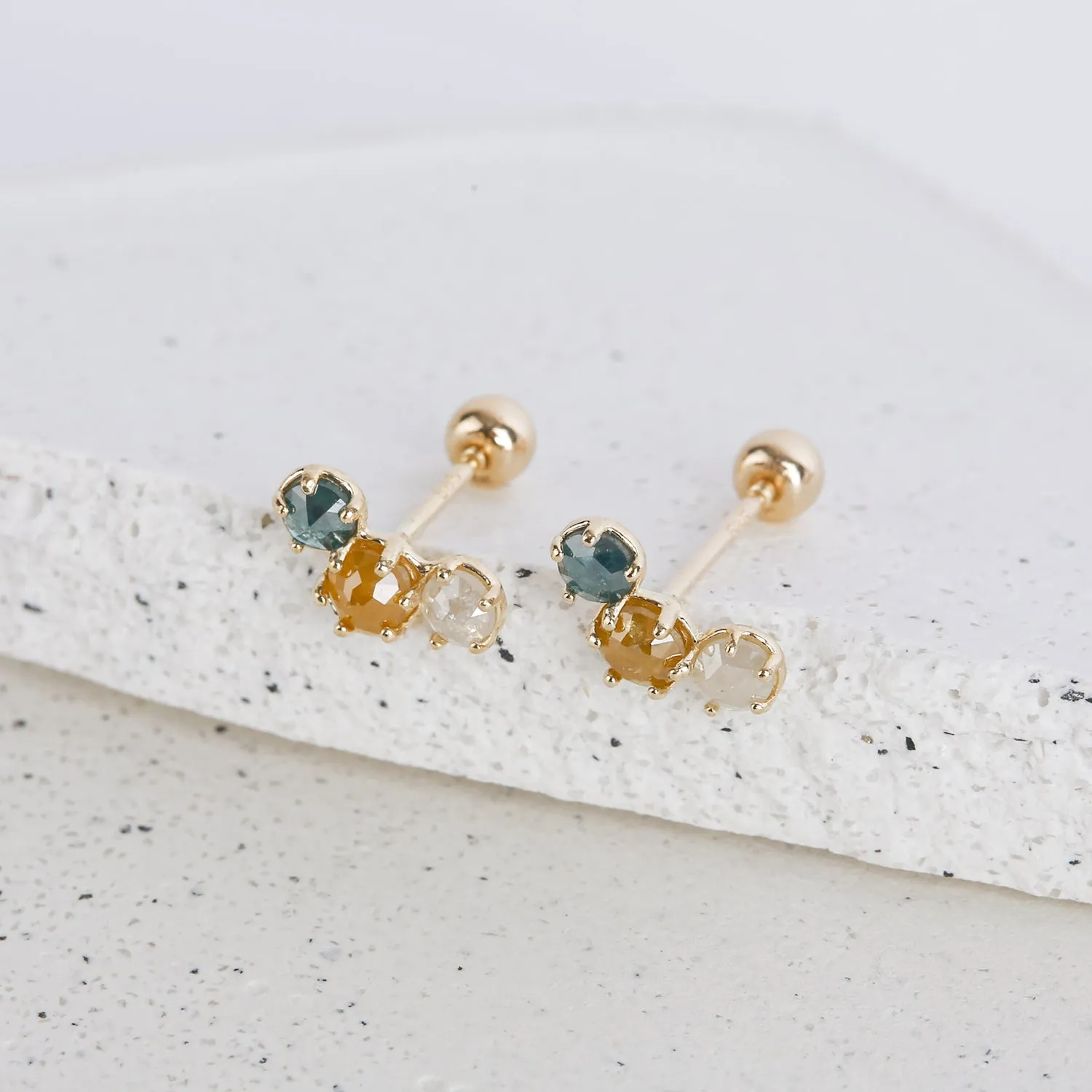 14k Real Solid Gold Real Rough Diamond Curved Lobe Helix Inner Conch Cartilage Barbell Ear Post Stud Earring Piercing