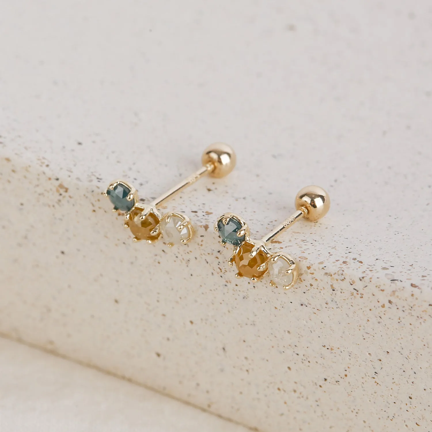 14k Real Solid Gold Real Rough Diamond Curved Lobe Helix Inner Conch Cartilage Barbell Ear Post Stud Earring Piercing