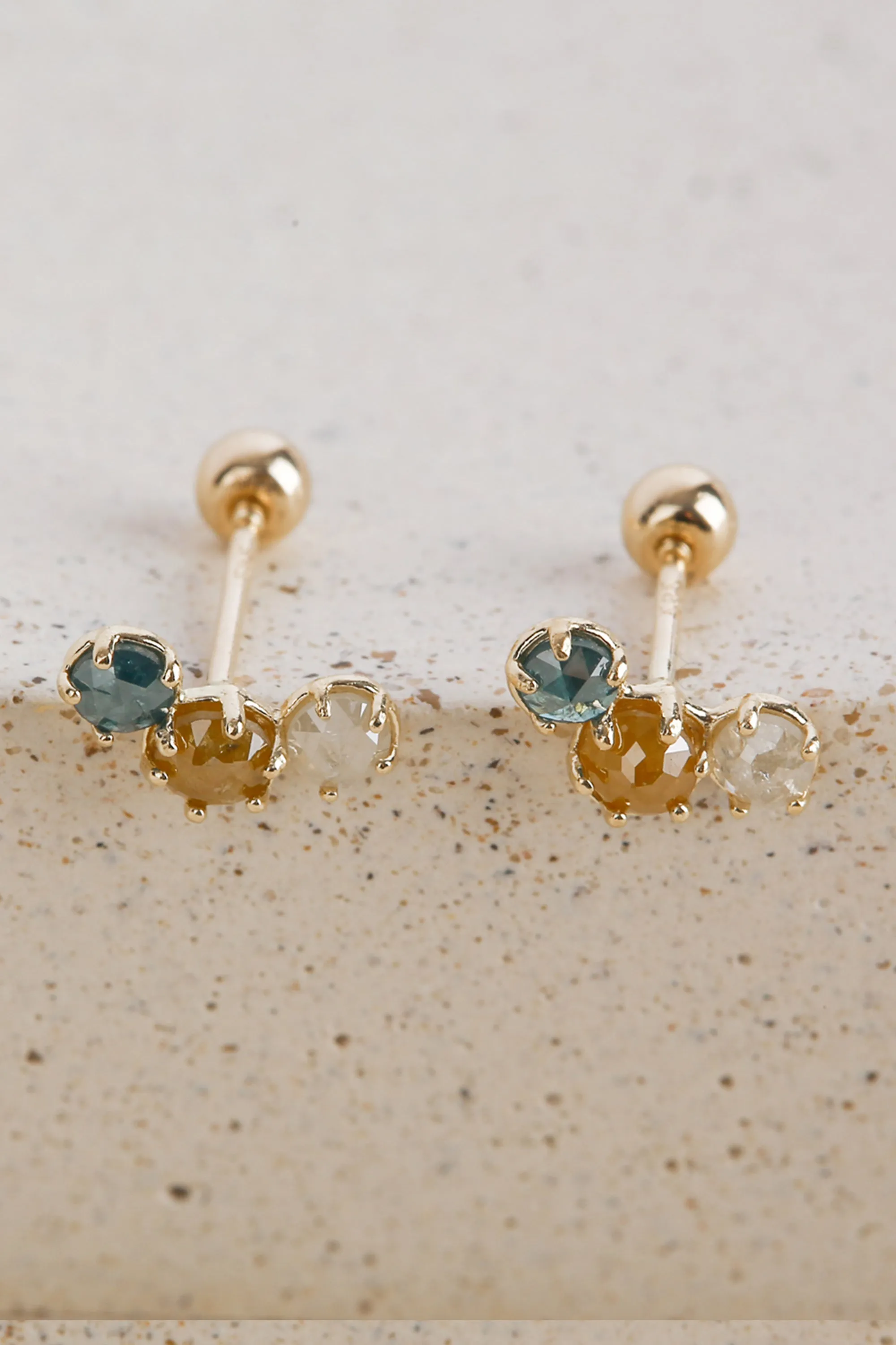 14k Real Solid Gold Real Rough Diamond Curved Lobe Helix Inner Conch Cartilage Barbell Ear Post Stud Earring Piercing