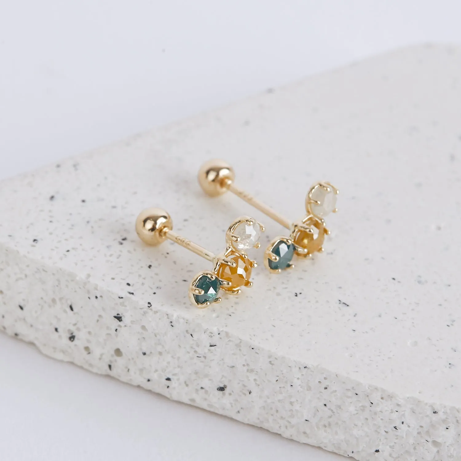 14k Real Solid Gold Real Rough Diamond Curved Lobe Helix Inner Conch Cartilage Barbell Ear Post Stud Earring Piercing