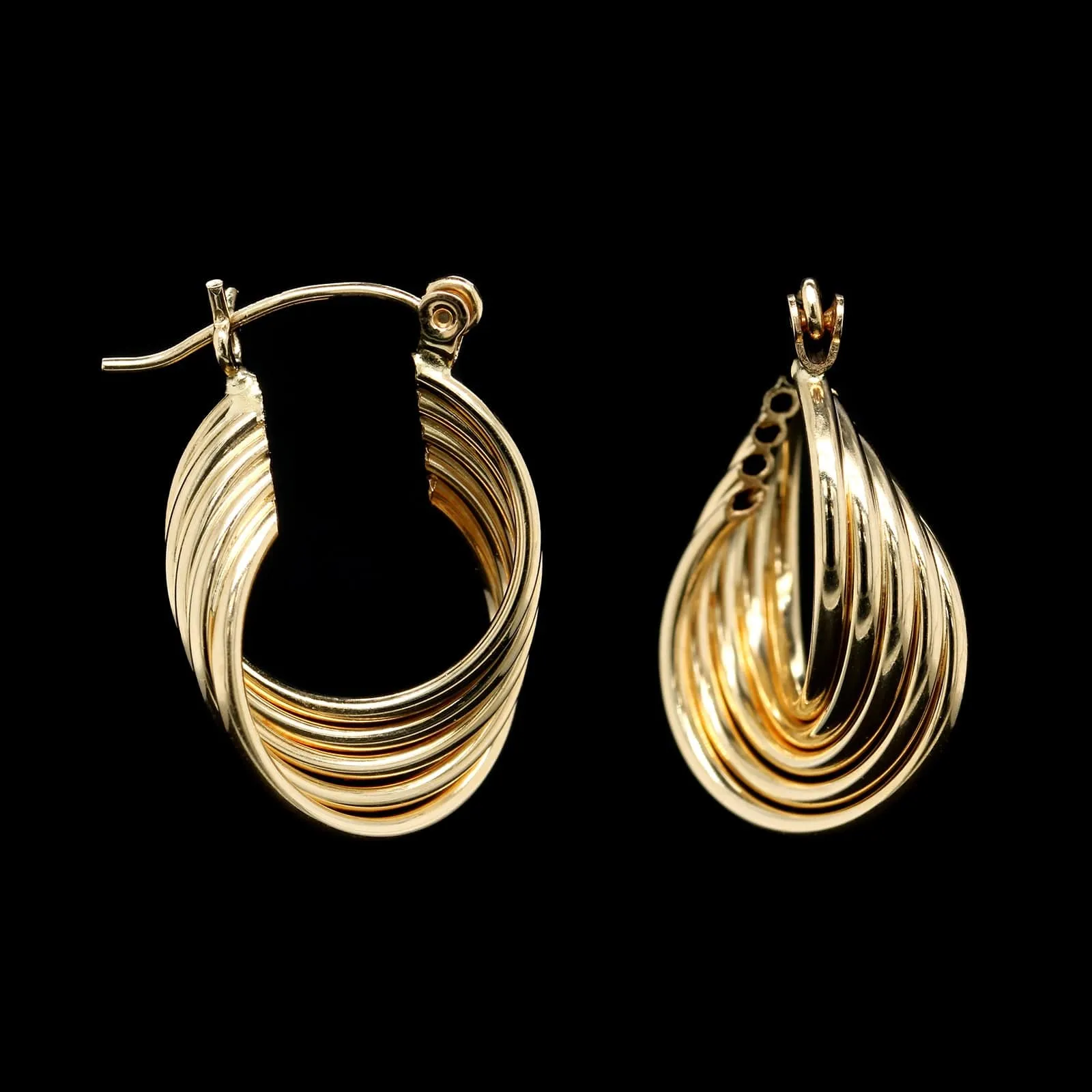 14K Yellow Gold Estate Ribbed Hoop Earrings