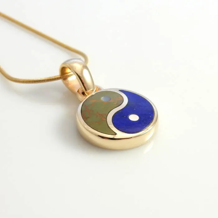 14kt Gold Turquoise Lapis Turquoise Yin Yang Pendant