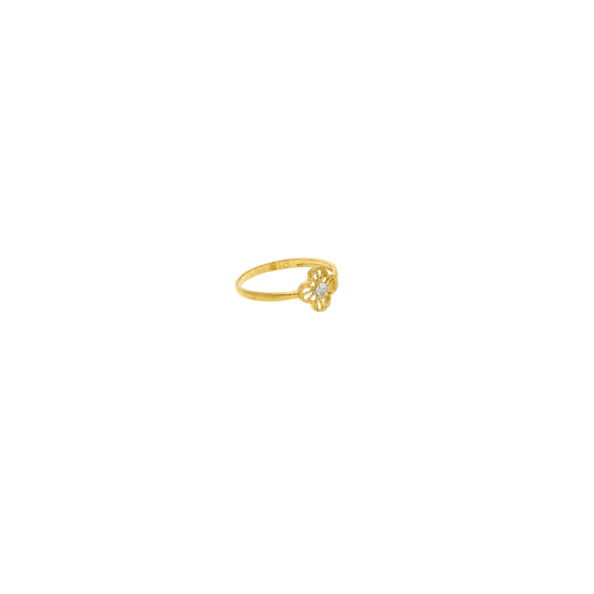 22K Multi Tone Gold Baby Ring W/ Diamond Cutting & Clover Design