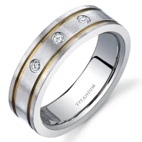 3-Stone Titanium Band for Women, 6mm, Comfort Fit, Size 6.5