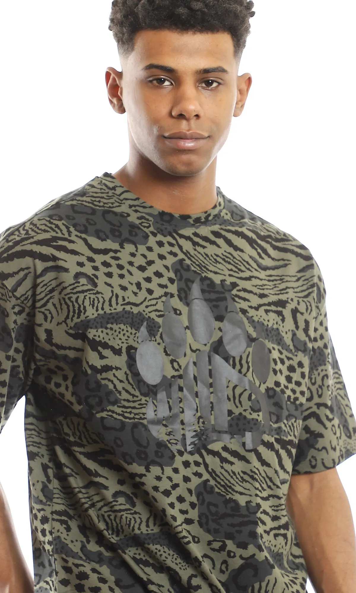 97351 Multiple Patterns Standard Fit T-Shirt - Olive & Black