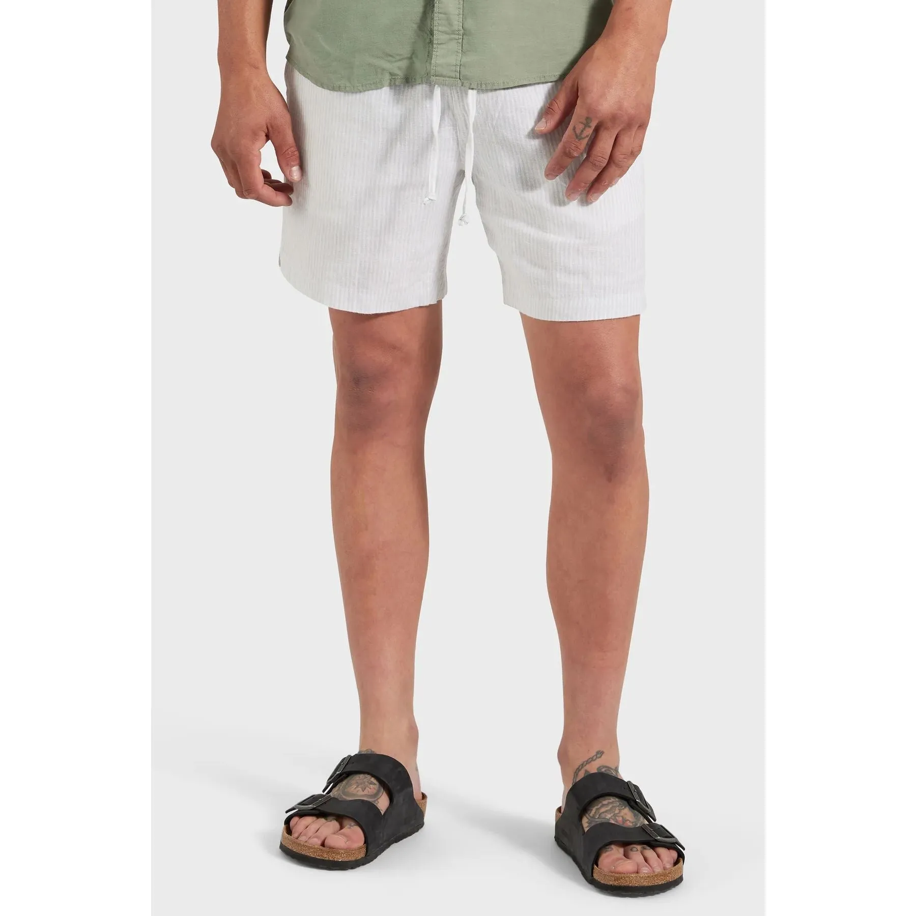 Academy Brand Men's Riviera Linen Shorts - Stripe Sage Green