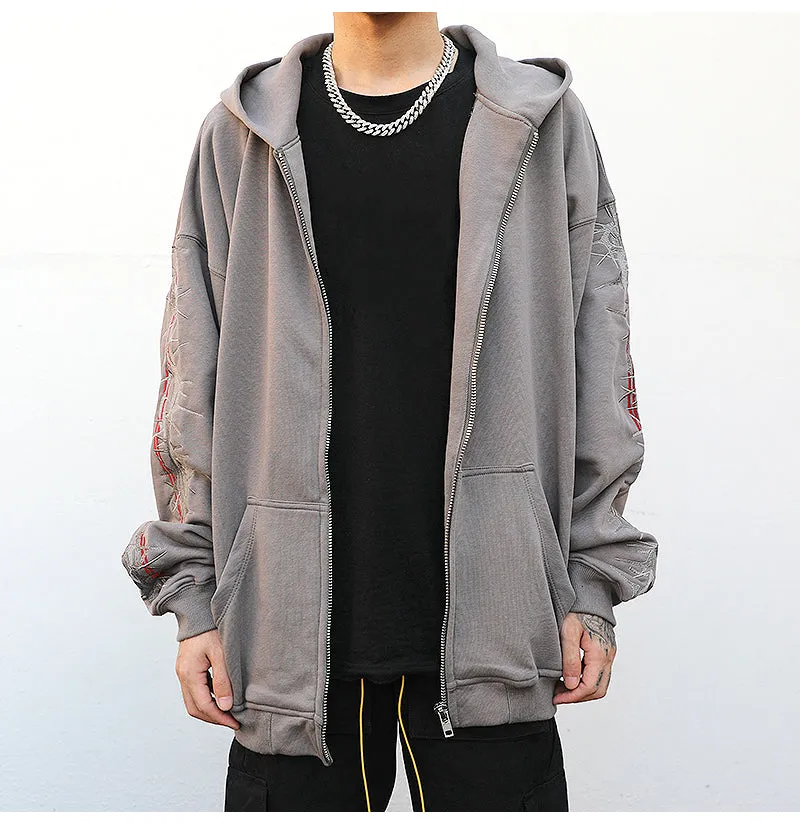 Barbwire Sleeve Zip-Up Hoodie