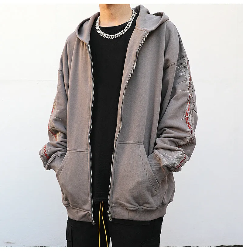 Barbwire Sleeve Zip-Up Hoodie