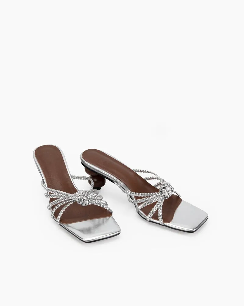 Braided Patent Mid-heeled Sandals