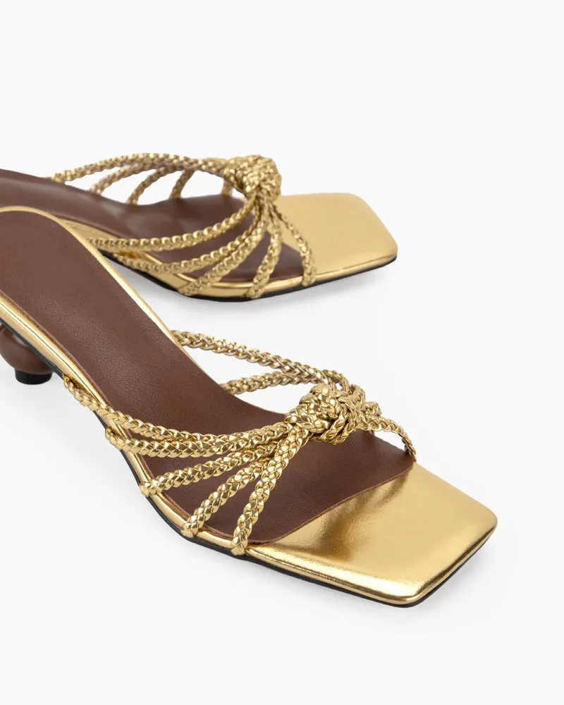 Braided Patent Mid-heeled Sandals