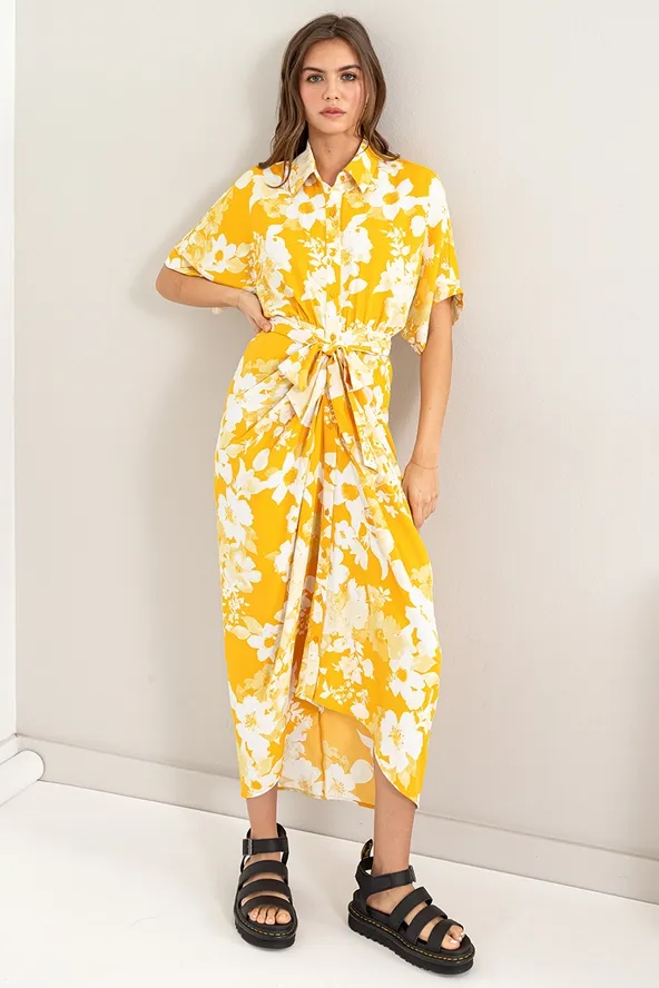 Canary Yellow Floral Printed Dress