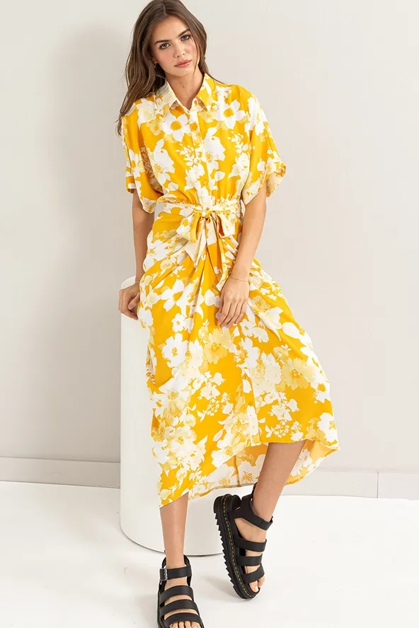 Canary Yellow Floral Printed Dress