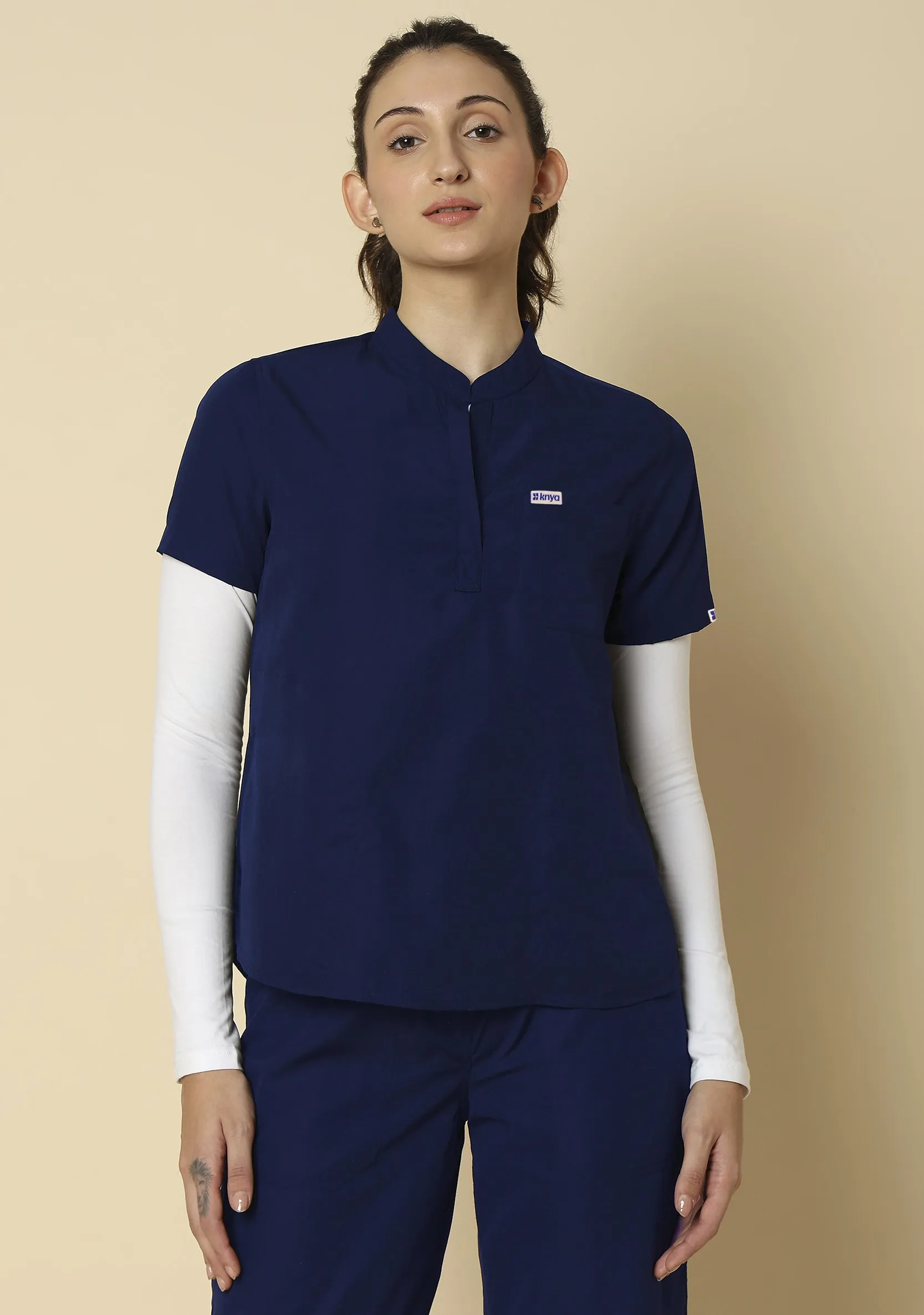 Classic Women's 5-Pocket Mandarin Collar (Navy) Scrub