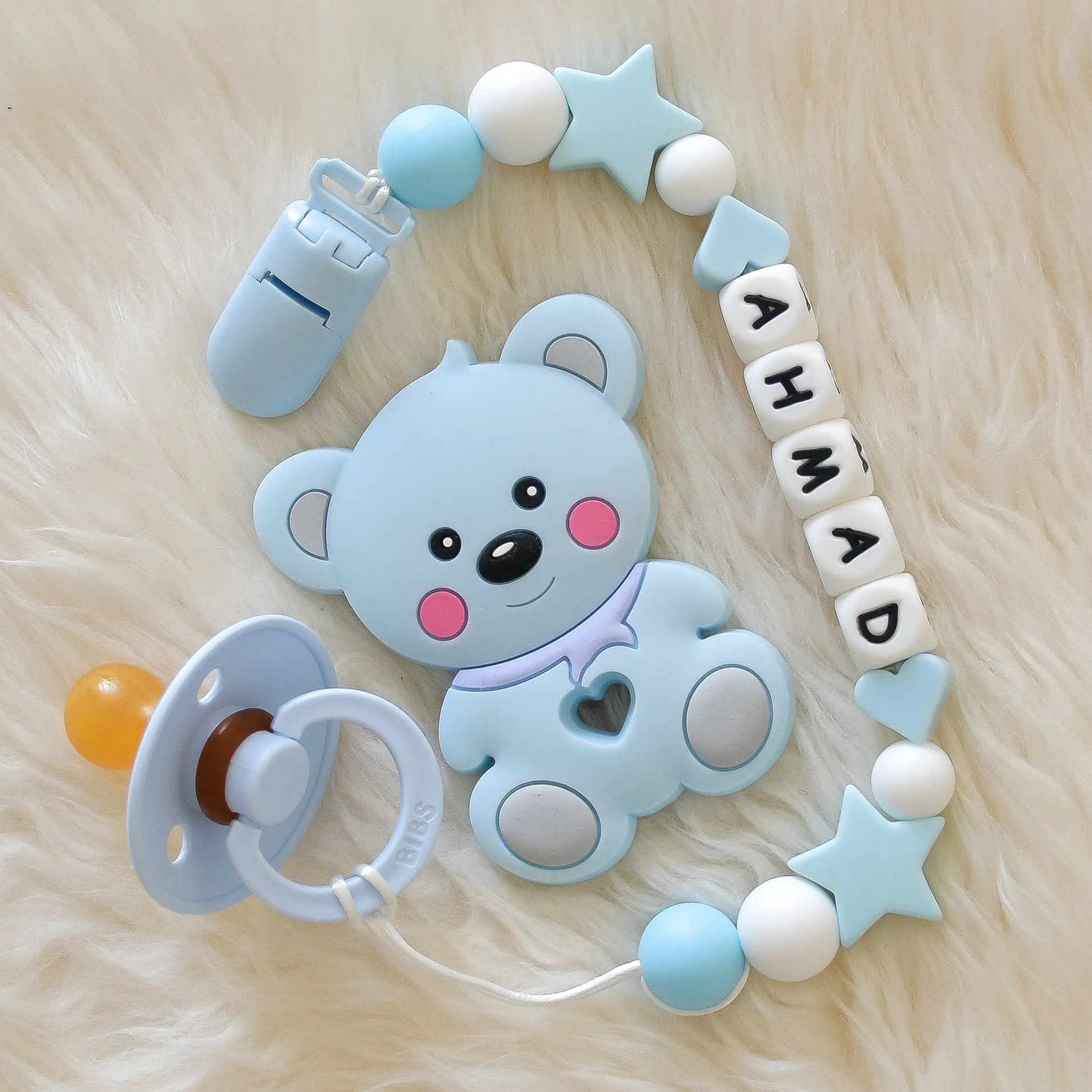 Cute Baby Bear Personalised Pacifier Clip