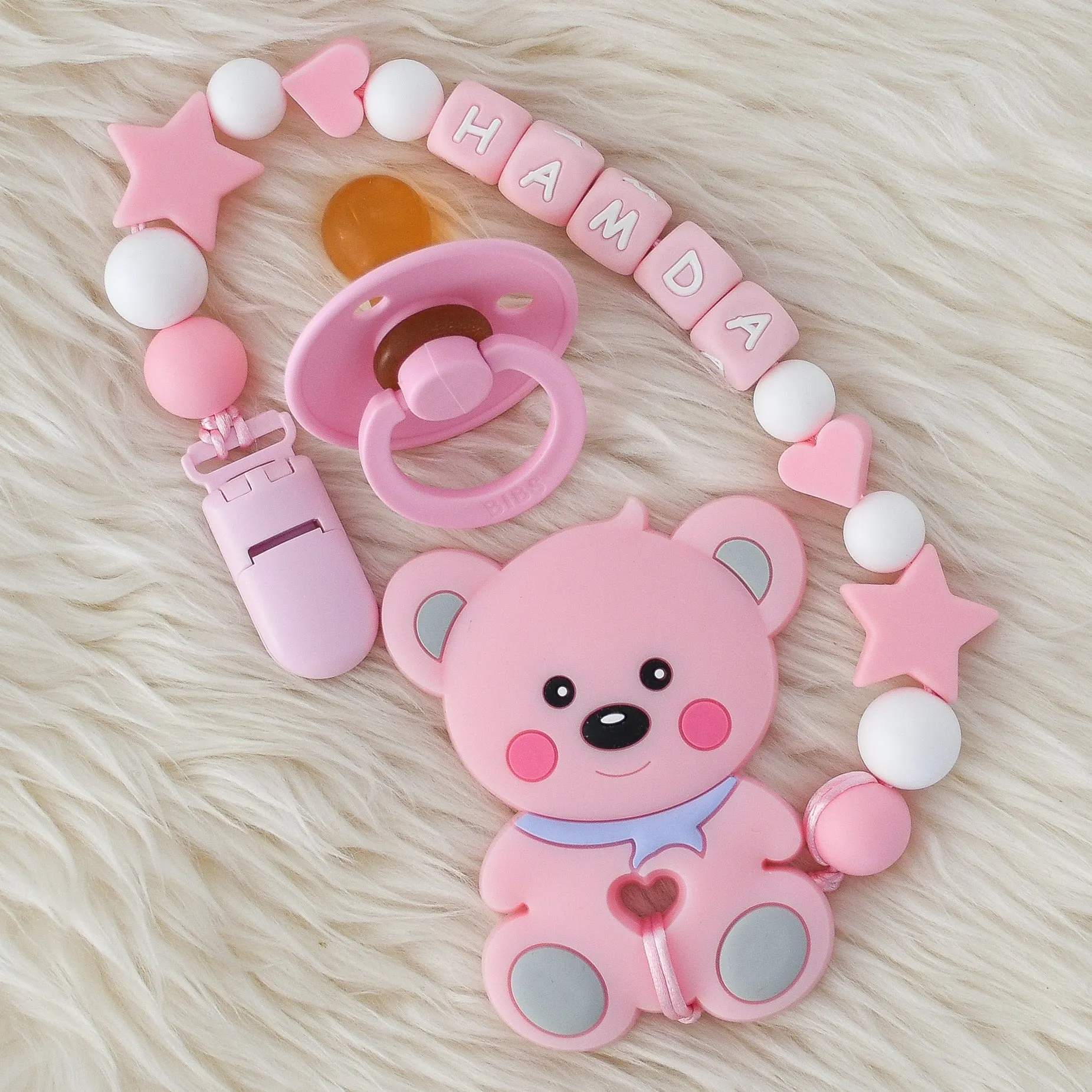 Cute Baby Bear Personalised Pacifier Clip