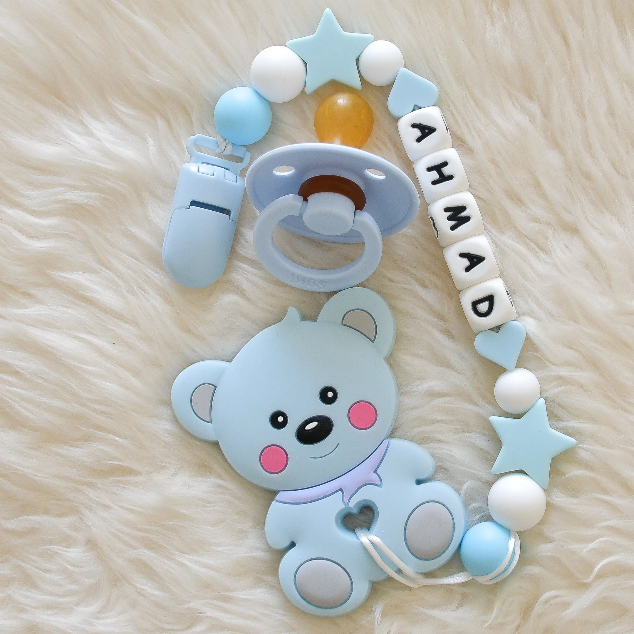 Cute Baby Bear Personalised Pacifier Clip