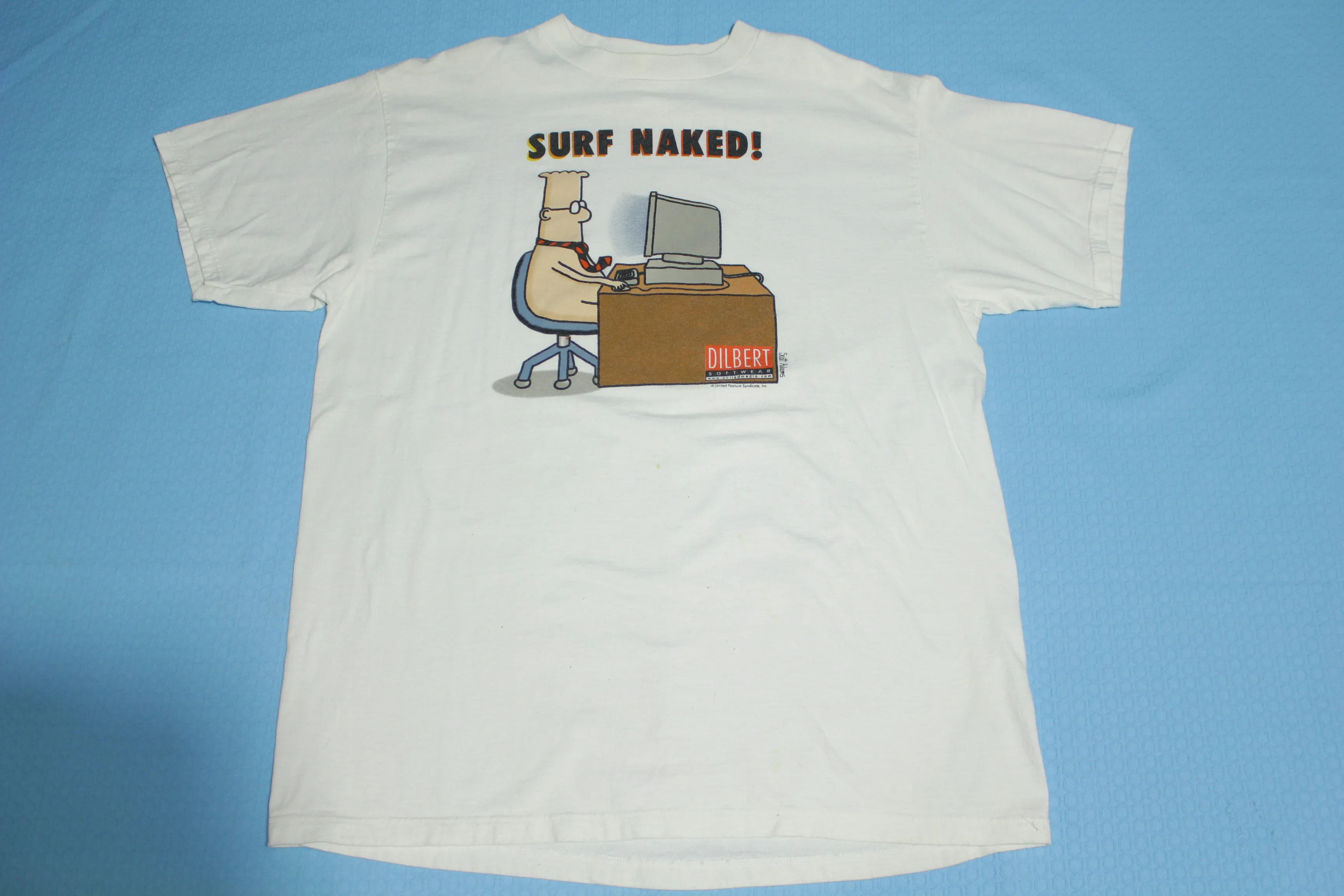 Dilbert Surf Naked Vintage 90's United Media Scott Adams Softwear Comic T-Shirt