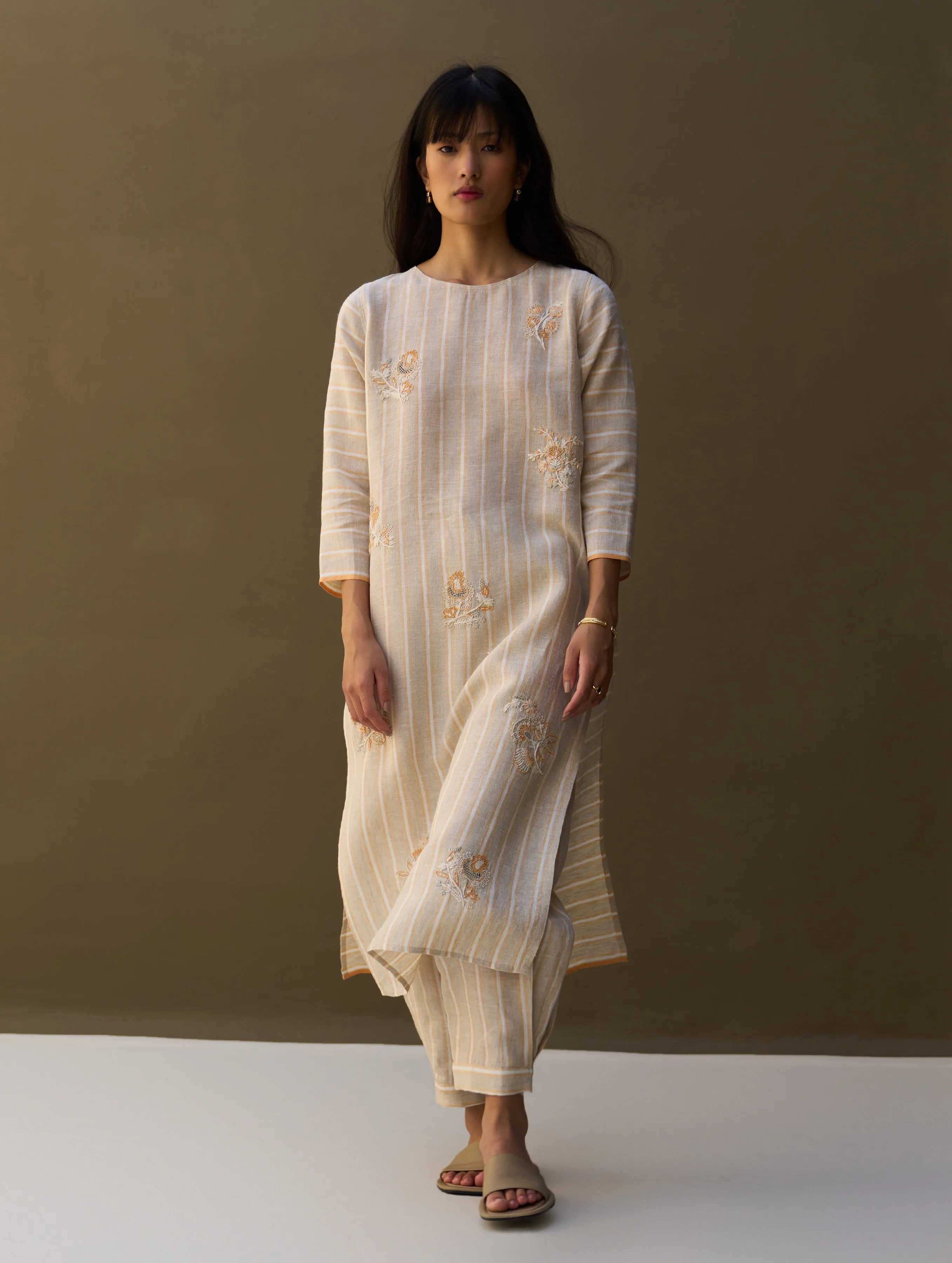 Eiko Striped Linen Kurta - Natural