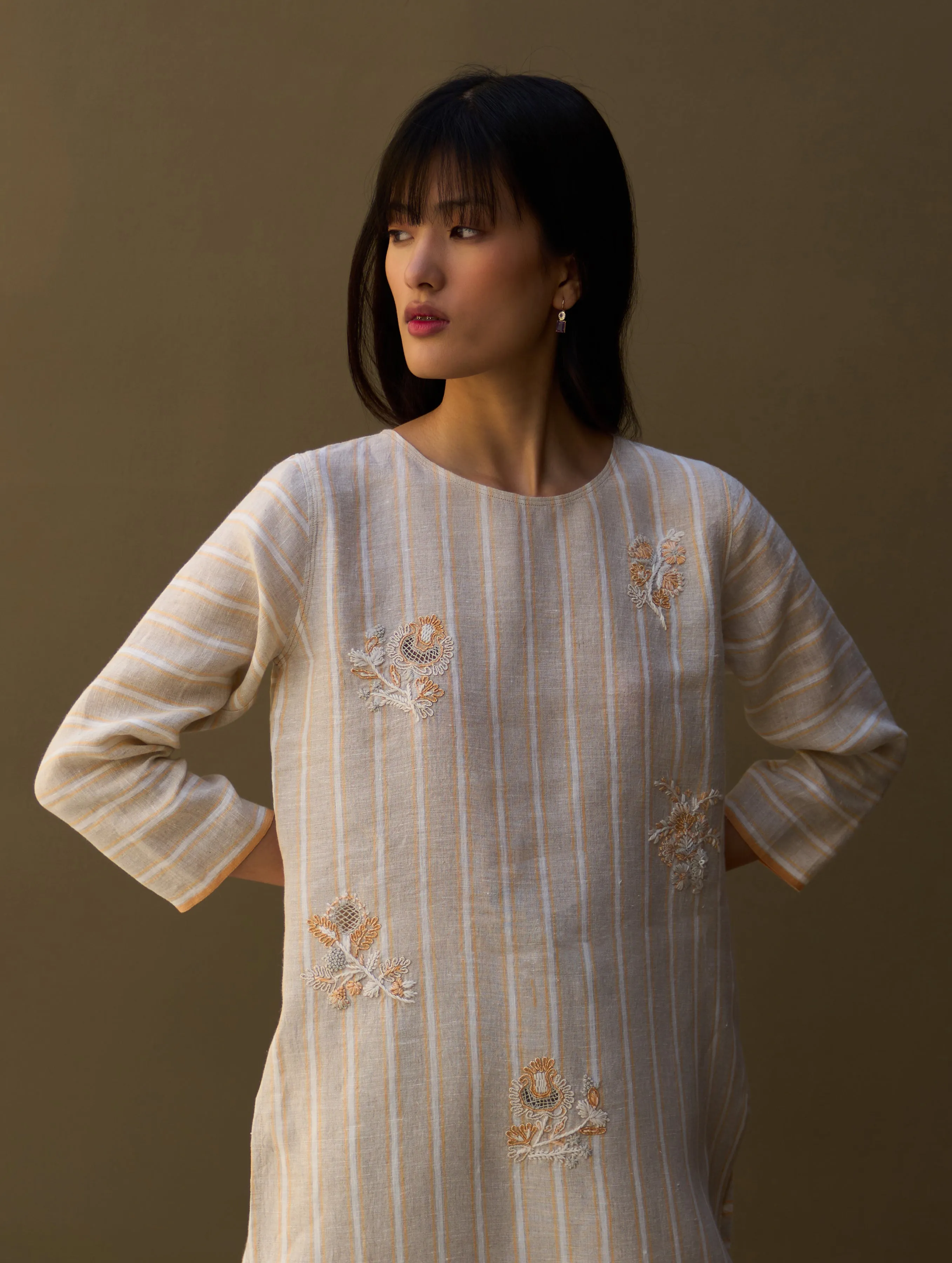 Eiko Striped Linen Kurta - Natural