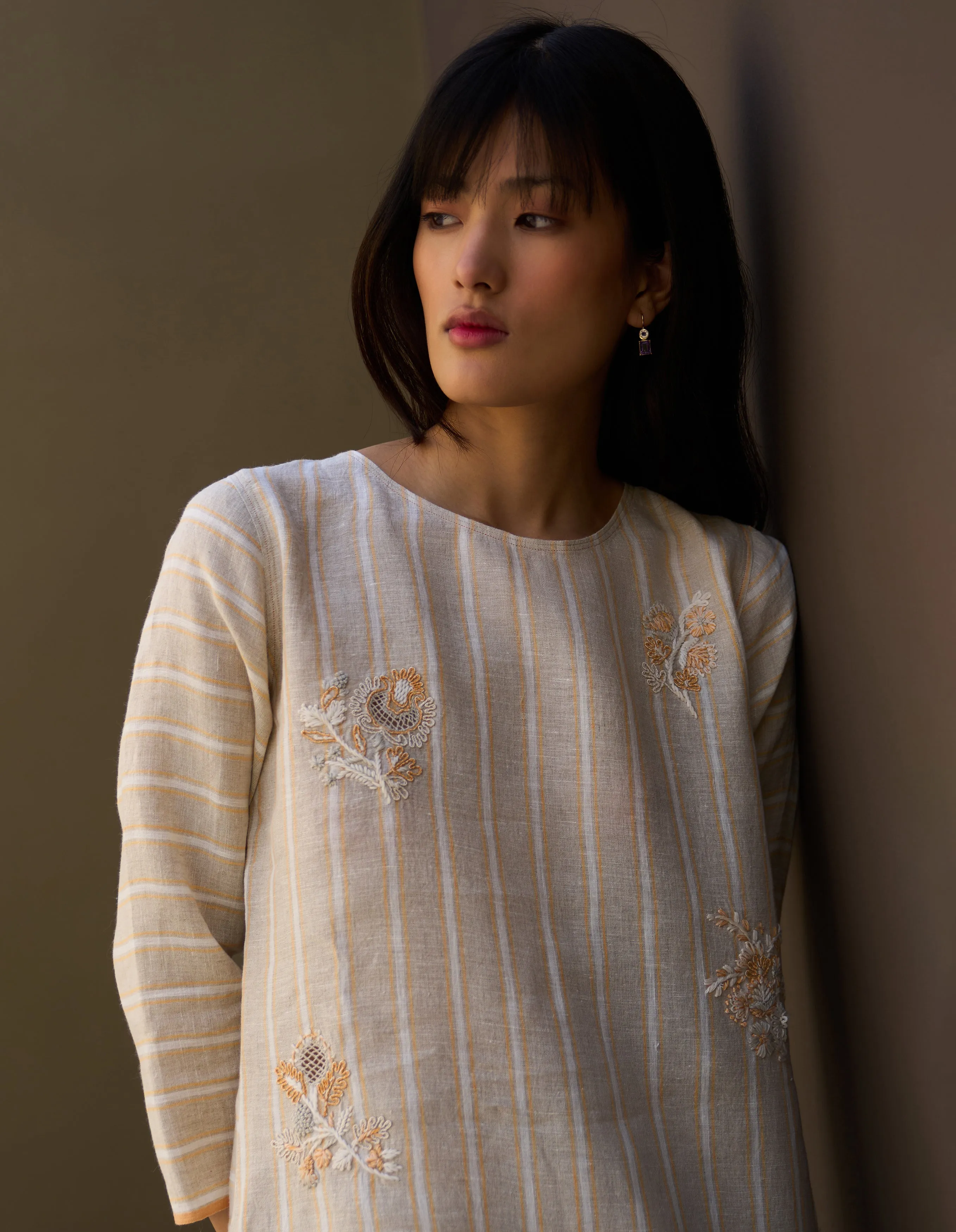 Eiko Striped Linen Kurta - Natural