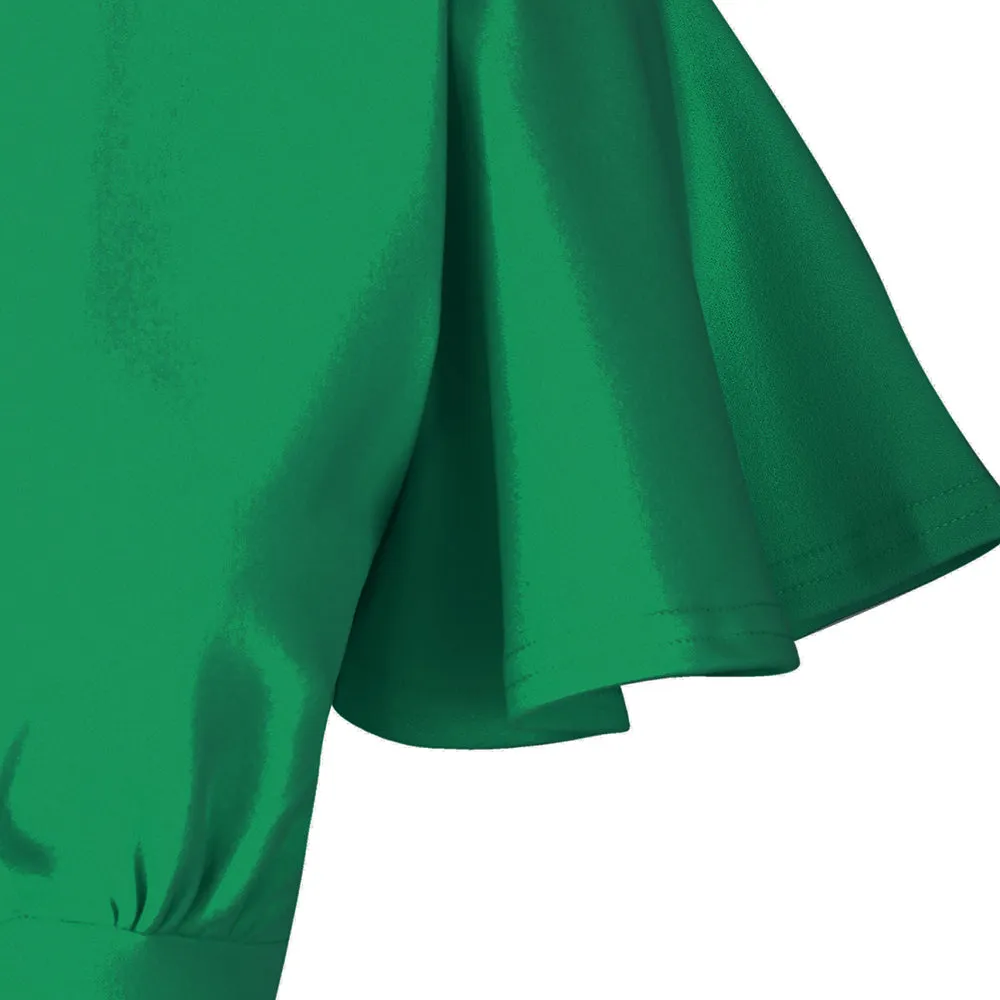 Emerald Green Half Sleeve Deep V Neck Crossover Top Wiggle Dress