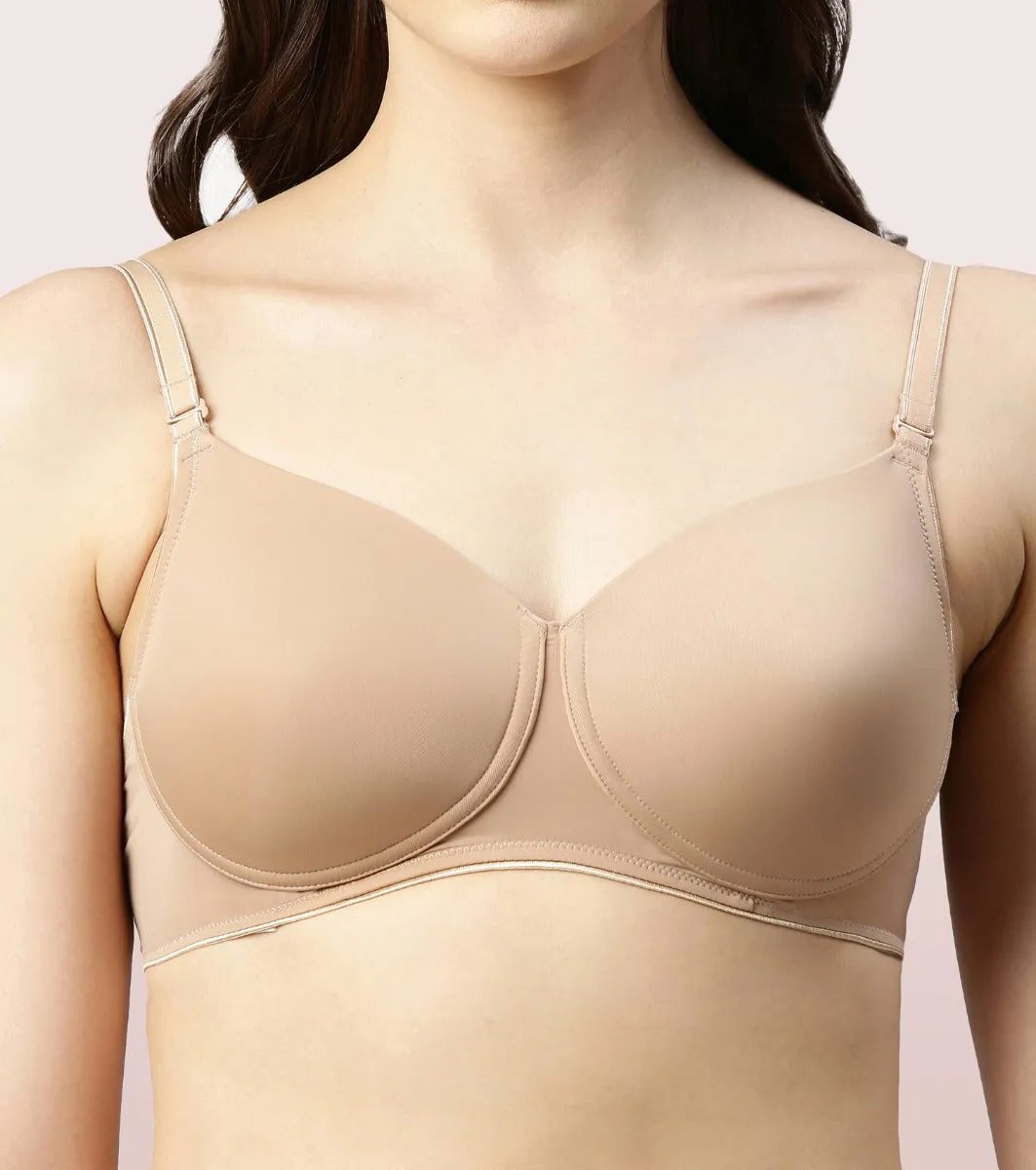 Enamor Dope Dye F165 Ecolite Fabric Smooth Support Bra for Women - Padded, Wirefree and High Coverage - Honey Beige