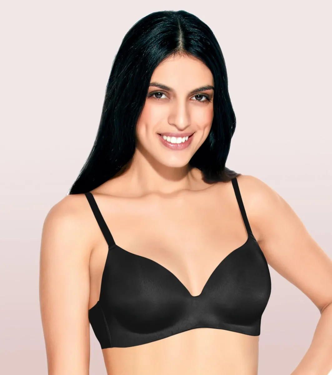 Enamor InvisiBra F084 Seamless Ultra Smoothening with Invisible Edges T-Shirt Bra - Padded Wirefree Medium Coverage - Black