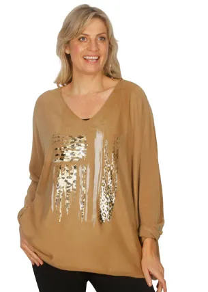 E'talia Embossed Knit Top (black or camel)