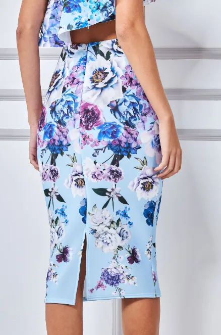 Goddiva Scuba Foam Floral Print Skirt