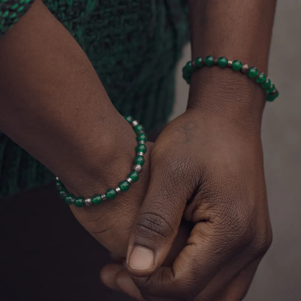 Green Bead Bracelet - Silver