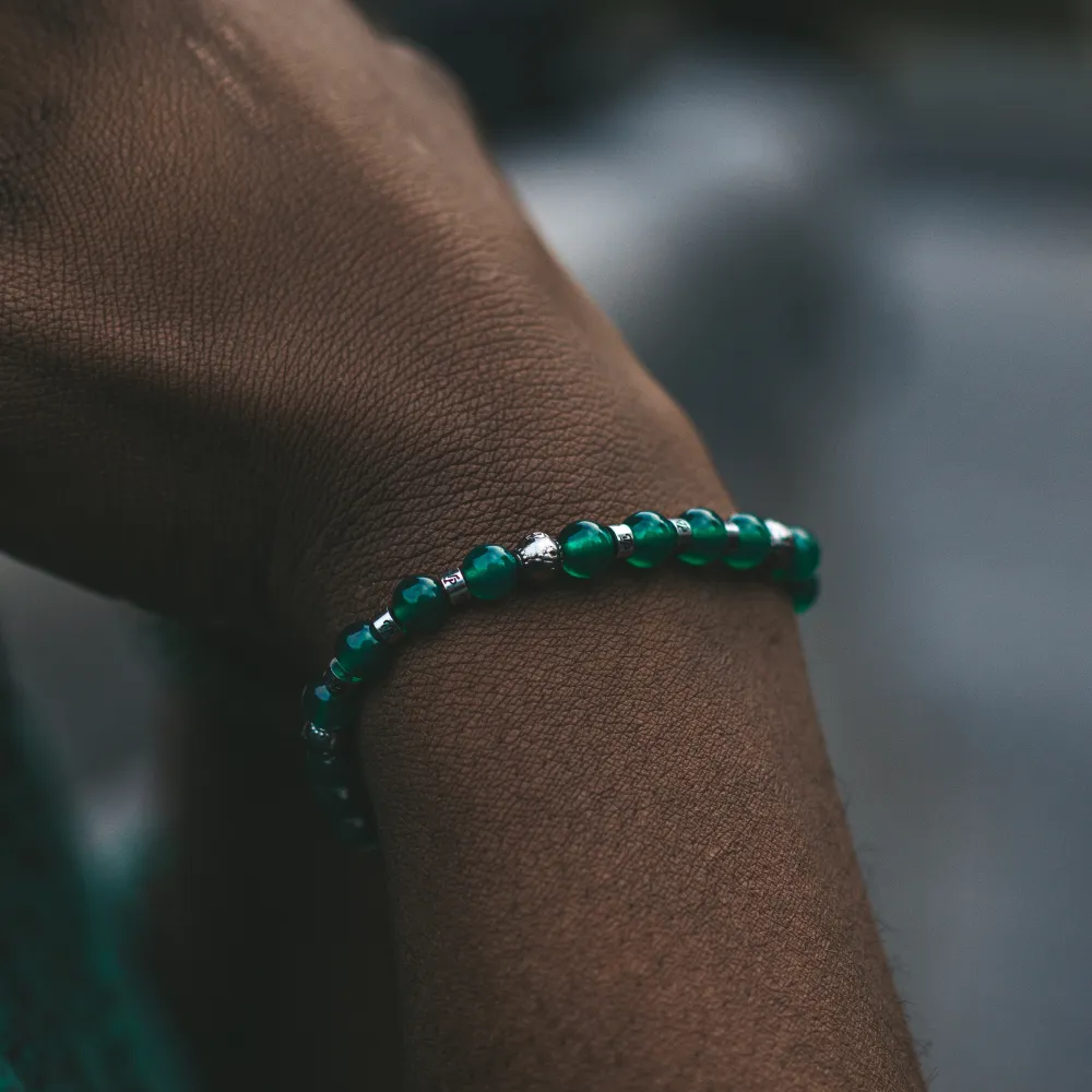 Green Bead Bracelet - Silver