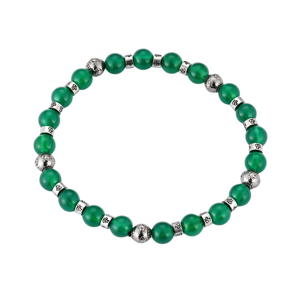 Green Bead Bracelet - Silver