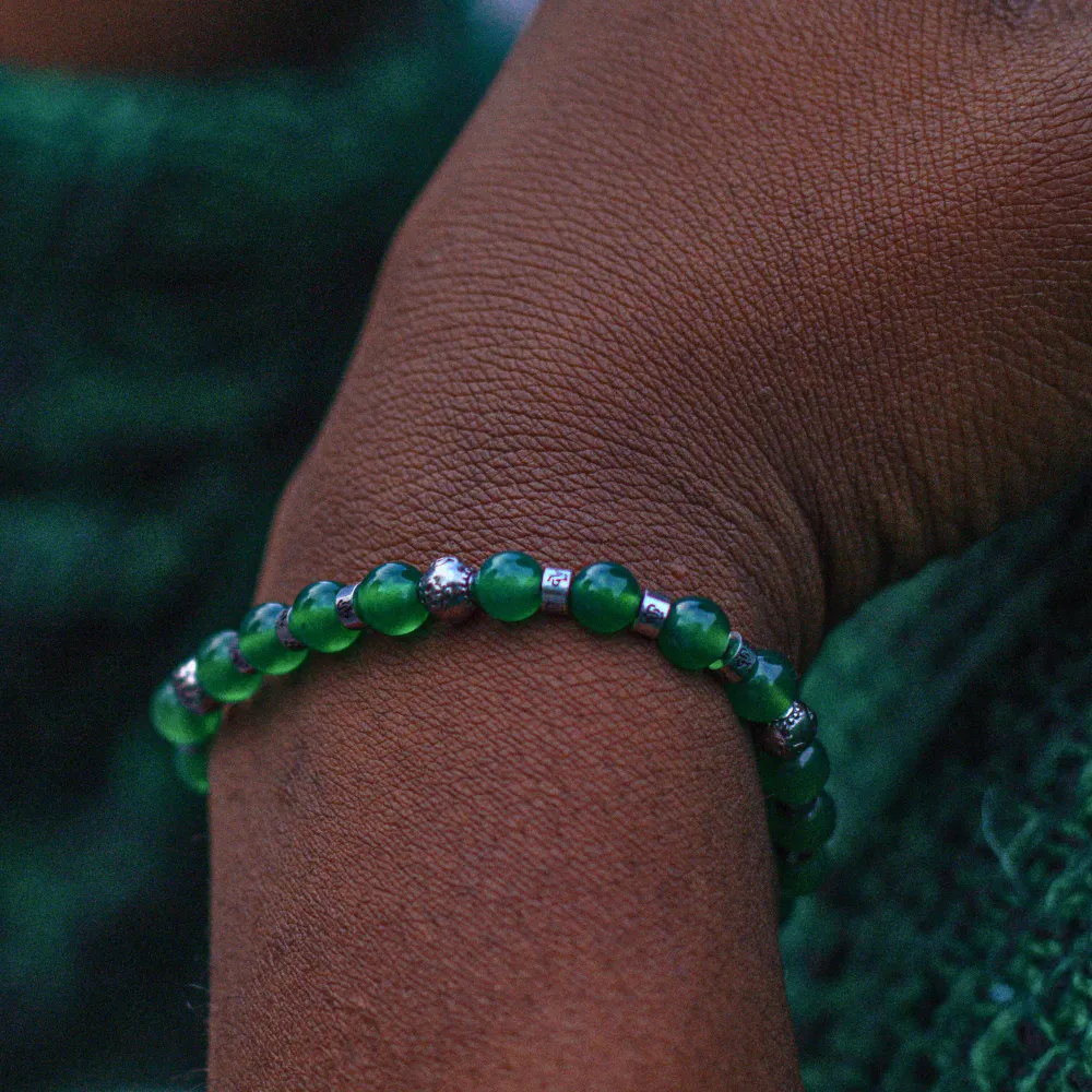 Green Bead Bracelet - Silver