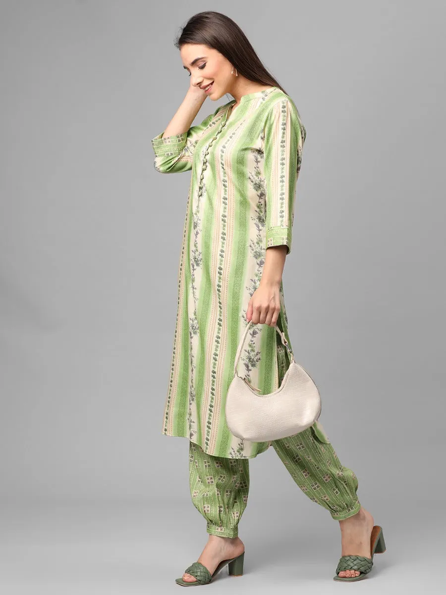 Green Floral Printed Kurta With Harem Pant