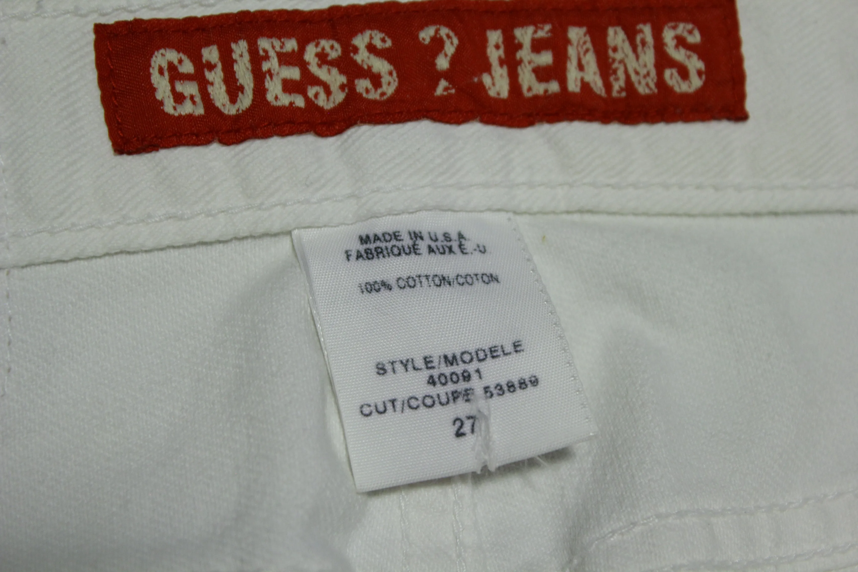 Guess Brite White Made in USA 80's Washed Riveted Denim Jeans