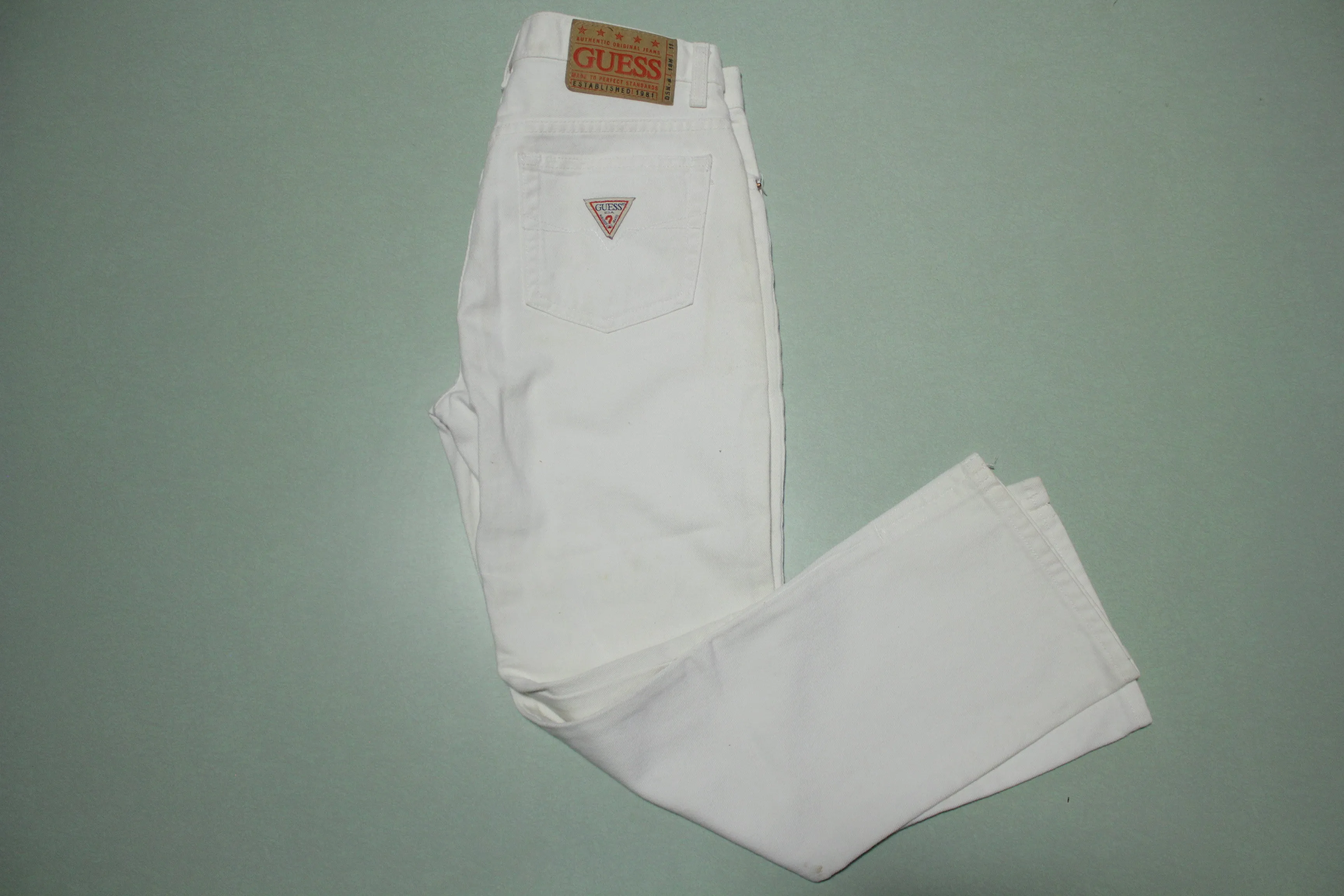 Guess Brite White Made in USA 80's Washed Riveted Denim Jeans