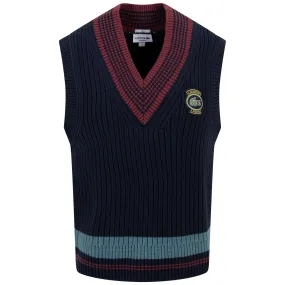 Heavy Cotton Knit Relaxed Fit V-Neck Vest Navy/Bordeaux - SS24