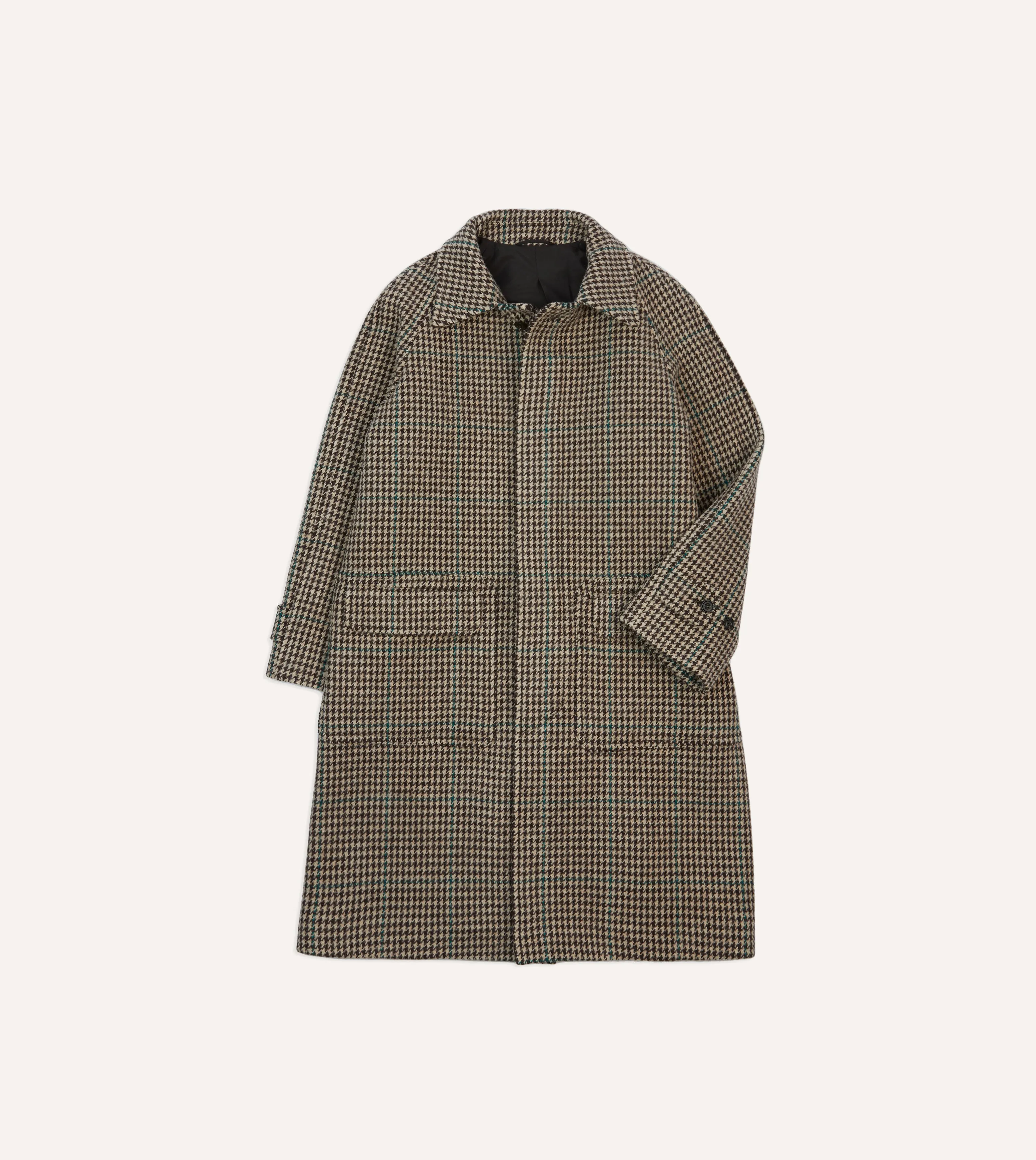 Houndstooth Check Wool Raglan Coat