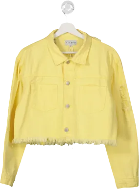 In The Style Yellow Frayed Hem Cropped Denim Jacket UK 8