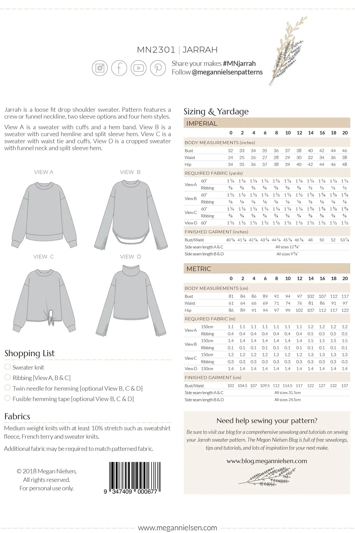 Jarrah Sweater Sewing Pattern by Megan Nielsen