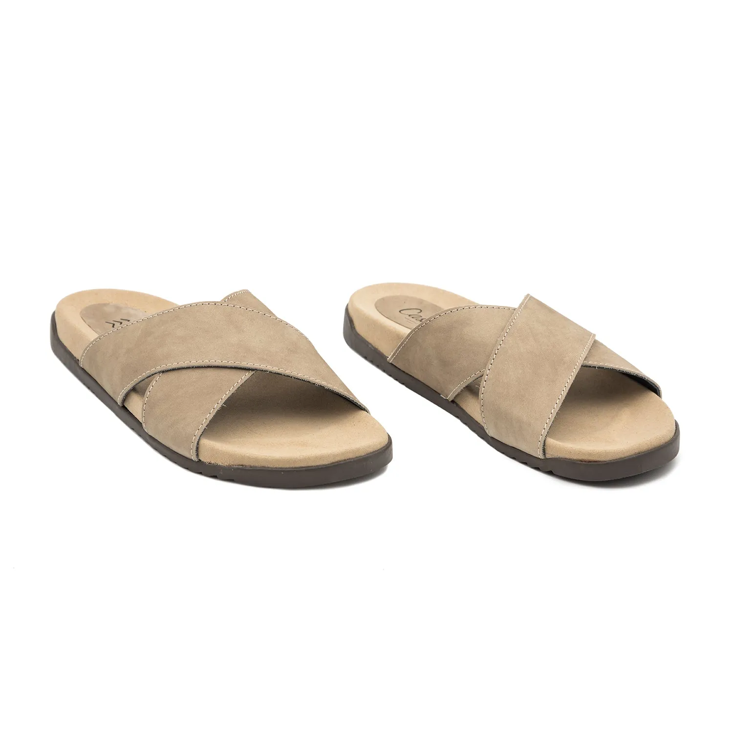 Leather Sandal With Crossed Straps For Men - 2429 Bot Nobuck