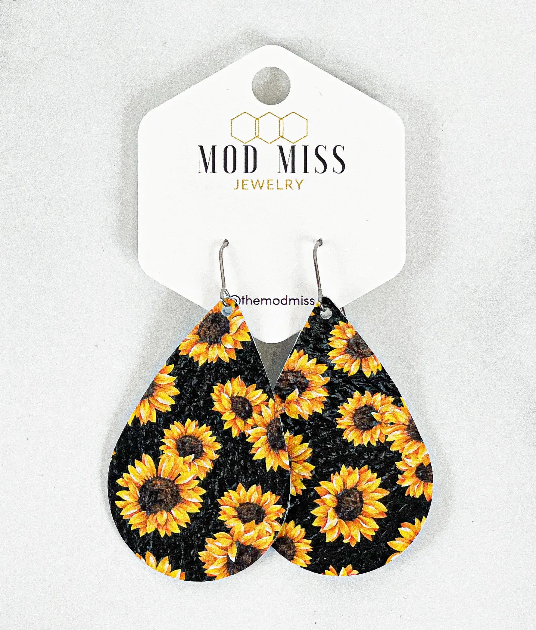 Leather Teardrop Earring Sunflower