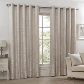 Lined Eyelet Jacquard Curtains - Cream