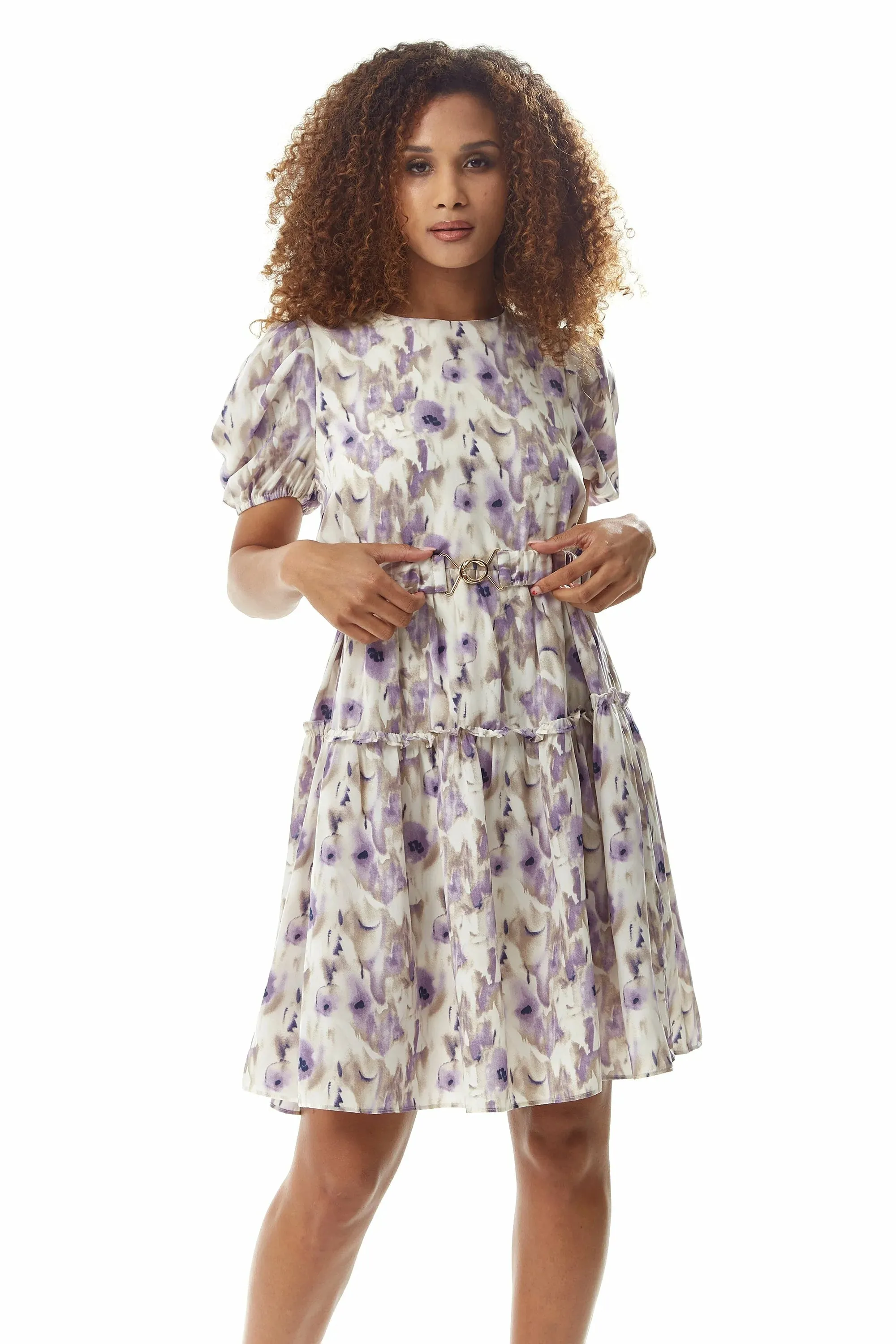 Liquorish Lilac Floral Mini Dress With Belt