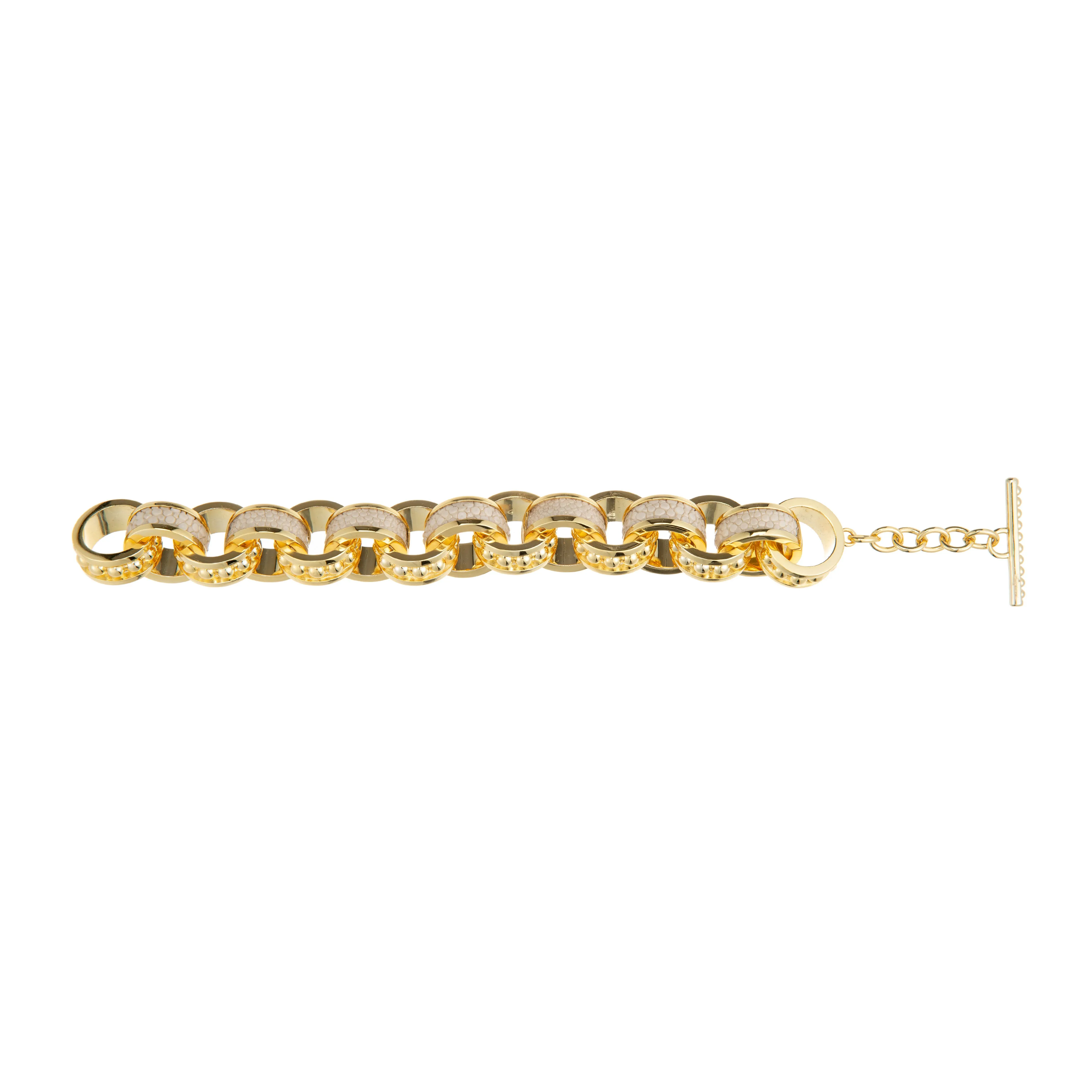 Lola Beaded Yellow Gold Link Bracelet With Shagreen Inlay