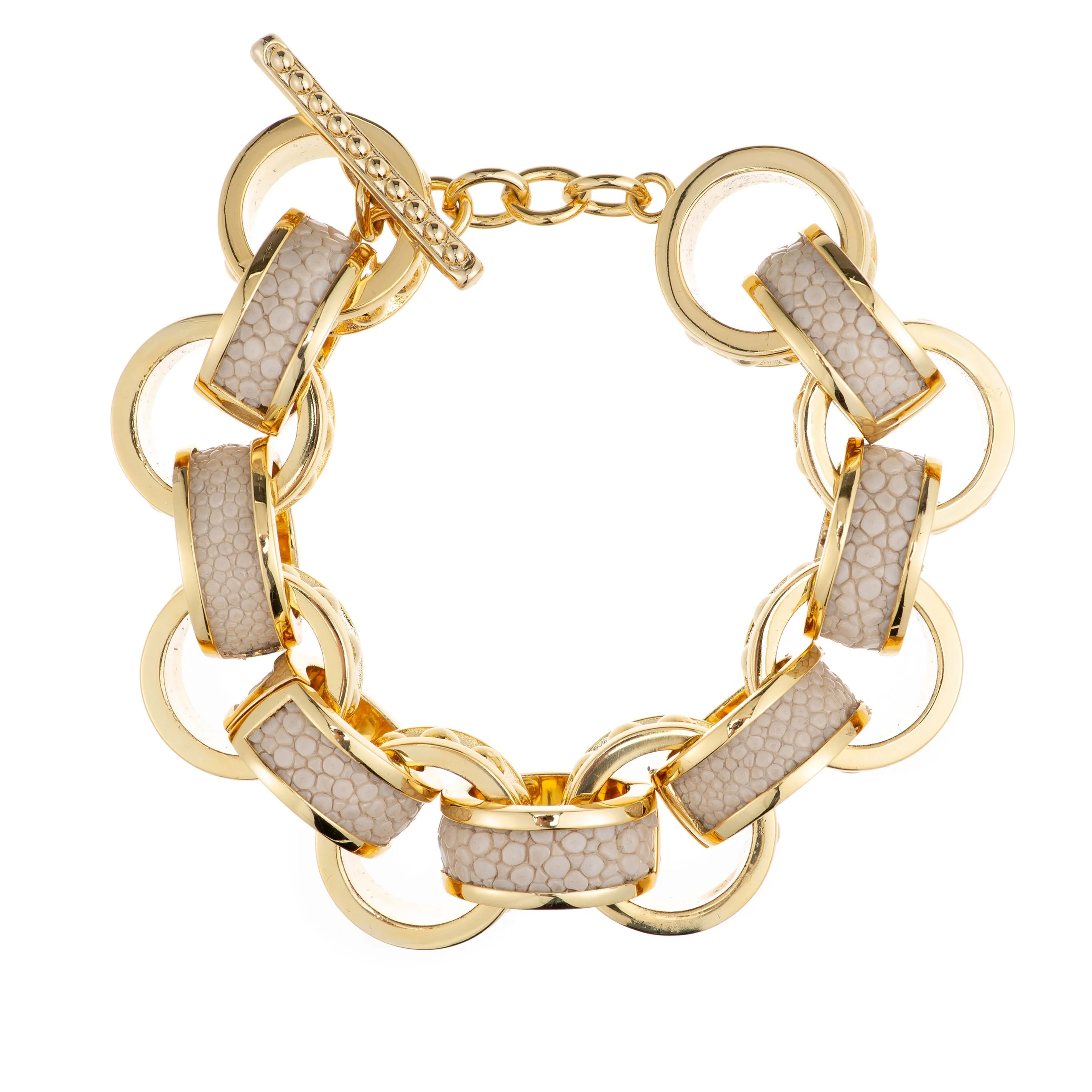 Lola Beaded Yellow Gold Link Bracelet With Shagreen Inlay