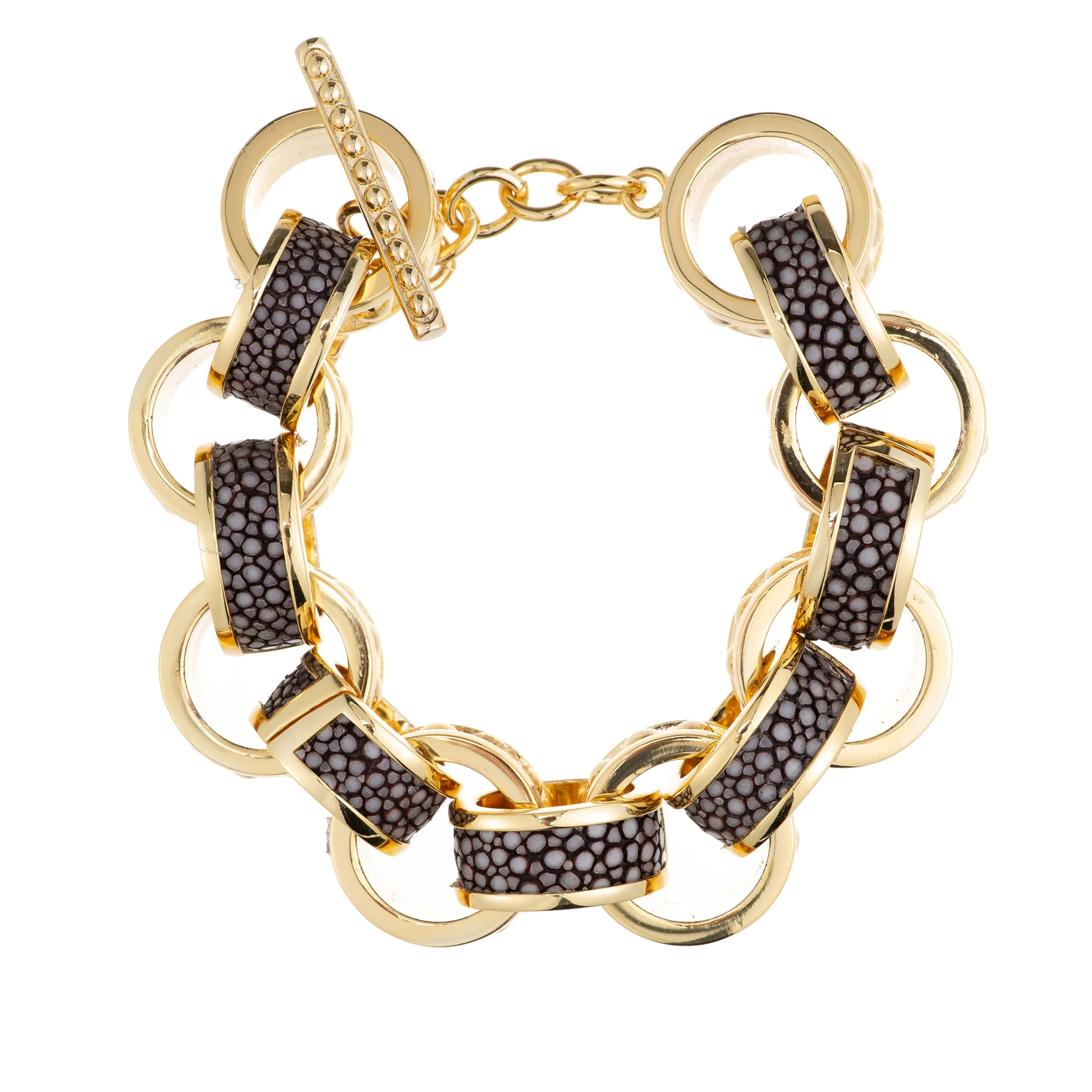 Lola Beaded Yellow Gold Link Bracelet With Shagreen Inlay